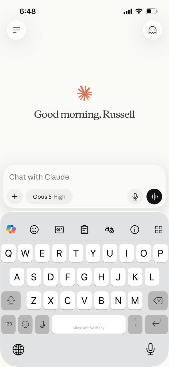 Claude app home screen