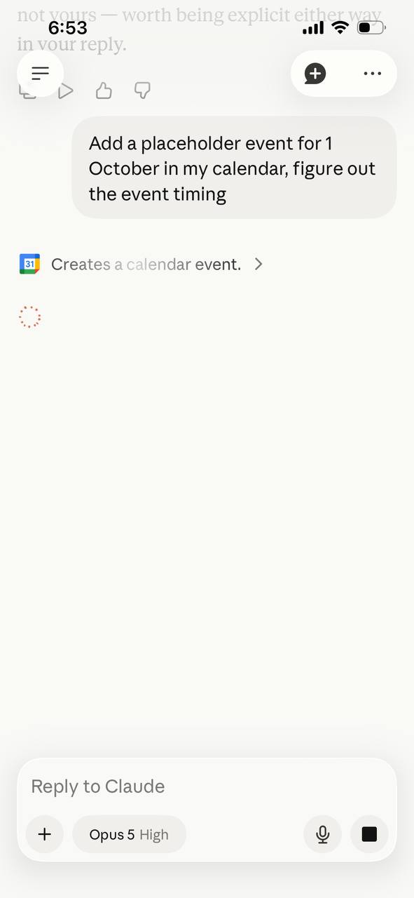 Asking Claude to add a calendar event
