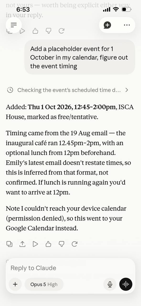 Claude confirming the event was added