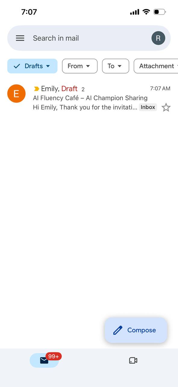 The draft in the Gmail Drafts folder
