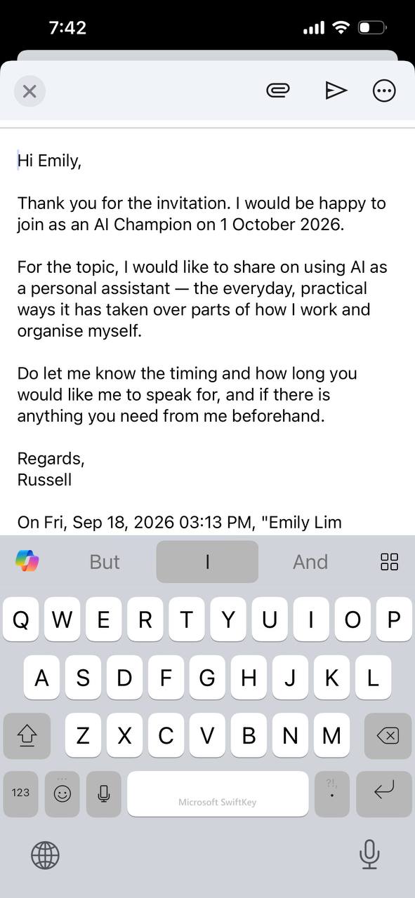 The drafted email, ready to review