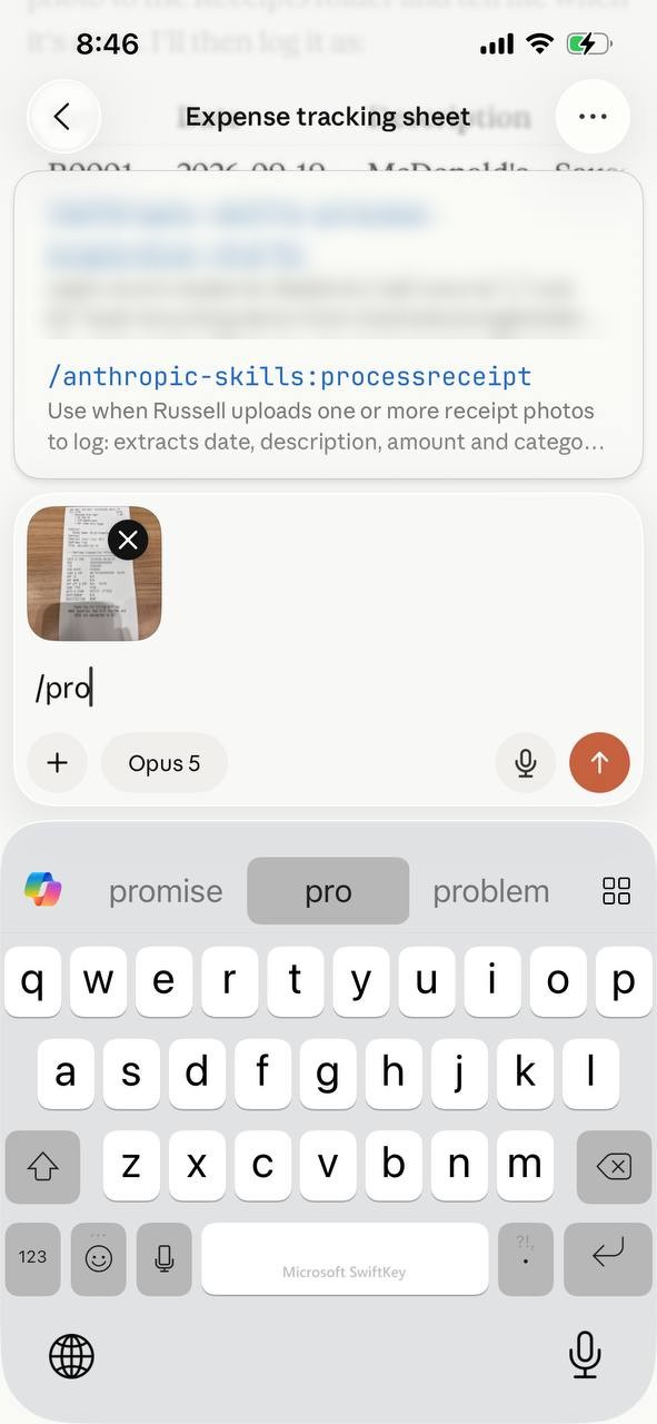 Attaching the photo and typing /processreceipt