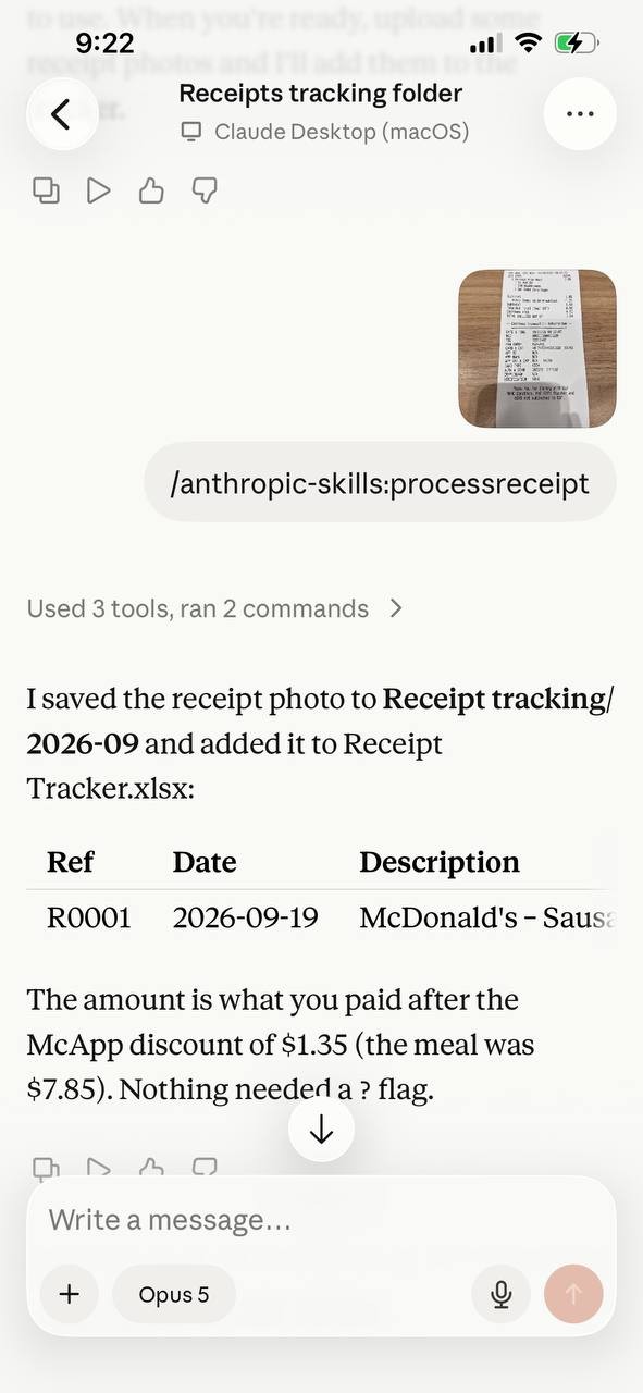 Claude confirming the receipt was filed